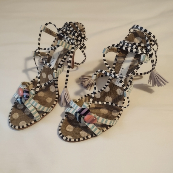 CHRISTIAN LACROIX Rare Multi Color Pattern Heels Size 8-1/2 Women's - Picture 1 of 10